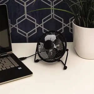 Mini USB Powered Desk Fan - Portable Home, Office or Car Black Metal Fan with Adjustable Angle & Speed - 14.8 x 8.2 x 15.3cm