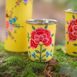 BillyCan Hand-Painted Picnic Cups - 300ml - Buttercup Peony - Pack of 6