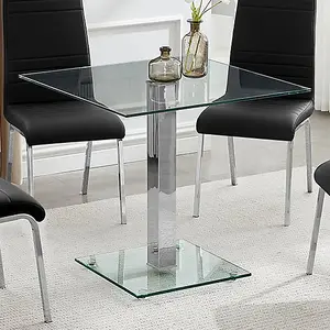 Hartley Clear Glass Dining Table With 4 Dora Black Chairs