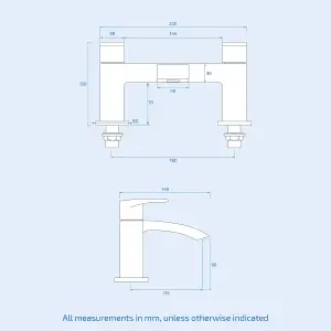 Nes Home Arke Square Chrome Bridge Deck Mounted Waterfall Bath Filler Tap