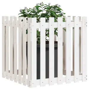 Berkfield Garden Planter with Fence Design White 70x70x70 cm Solid Wood Pine