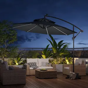 Double-Top Cantilever Parasol with Cross Base and Solar LED Lights,3M