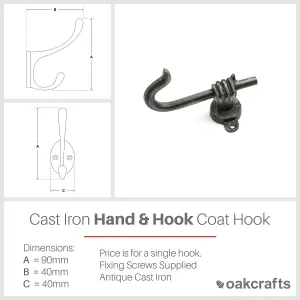 Oakcrafts - Antique Cast Iron Decorative Hand and Hook