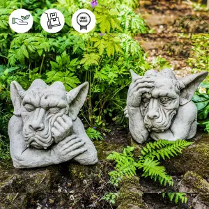 Pair of Large Hand on Head Sleepy Gargoyle Garden Statues