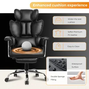 Ergonomic Leather Office Chair with Footrest-Black