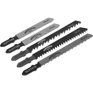 5-Pack Assorted Jigsaw Blades for Wood, Plastic, Steel, and Metal Cutting