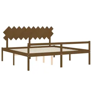 Berkfield Bed Frame with Headboard Honey Brown 200x200 cm Solid Wood