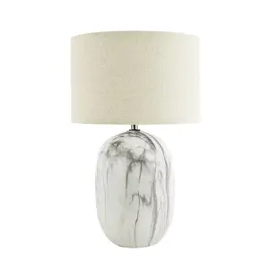 Marble Effect Ceramic Table Light Base with Gloss Glazing and Satin Nickel Trim