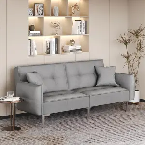 Yaheetech Light Grey Fabric Convertible Sofa Bed with Adjustable Backrest