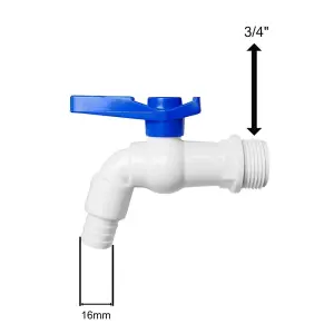 3/4" BSPM Faucet Tap with Valve for Buckets Water Tank Butt Bucket Garden (White, Small)