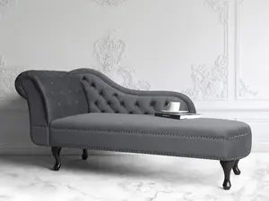 Left Hand Chaise Lounge Velvet Grey NIMES