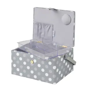 Medium Sewing Basket Grey Spot 18.5 x 26 x 15cm - Sewing Online GA1129M