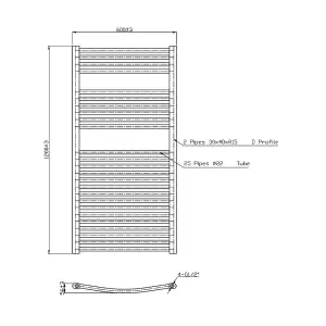 Rinse Curved Bathroom Heated Towel Rail Warmer Radiator Central Heating Anthracite - 1200x600mm