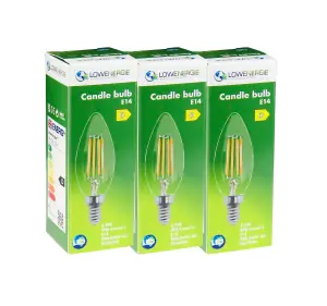 50w Equivalent LED Candle Filament Light Bulb E14 SES 3.5w LED - Warm White - Pack of 3