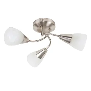 ValueLights Ricardo Modern 3 Way Brushed Chrome Ceiling Light Fitting with Frosted Glass Shades