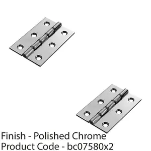 2 PACK - PAIR Double Steel Washered Brass Butt Hinge 102 x 67 Polished Chrome Door Fixing