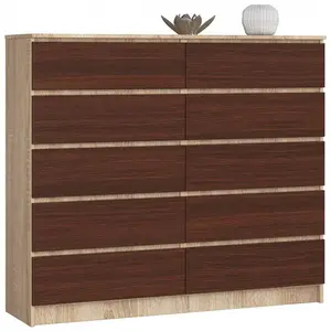 Sideboard, Chest Of Drawers 10 Drawers, Contemporary Chest Of Drawers, Modern Living Room Furniture 121 x 120 x 40 cm Oak/Dark Brown