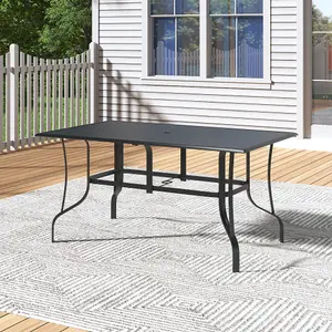 150cm L Garden Metal Slatted Coffee Table Rectangle Table in Black