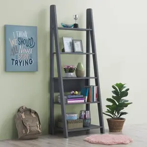 Arelious Ladder Bookcase Dark Grey