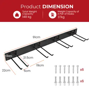 COSTWAY Garage Tool Storage Rack Wall Mounted Storage Organizer w/ 4 Double Layer Hooks