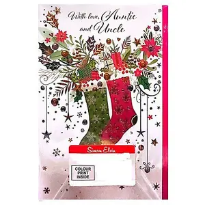 Simon Elvin With Love Auntie And Uncle Stocking Christmas Card (Pack of 6) Multicoloured (One Size)