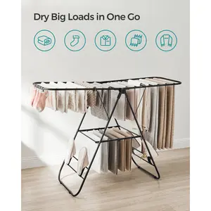 Steel Foldable Gullwing Drying Rack Black / 147cm W x 51cm D