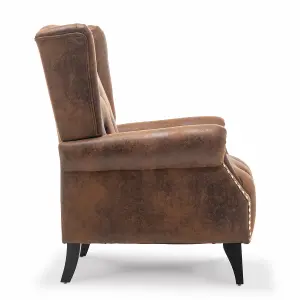 Faux Leather Suede Brown Sandringham Accent Wingback Chair