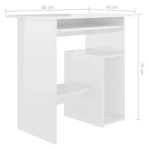 Berkfield Desk High Gloss White 80x45x74 cm Engineered Wood