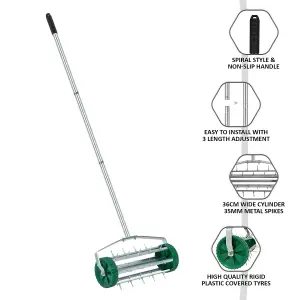 Gardening Lawn Aerator Grass Roller With 3 Level Adjustable Telescopic Handle