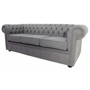 Chesterfield 3 Seater Sofa Settee Proposta Steel Grey Fabric In Classic Style