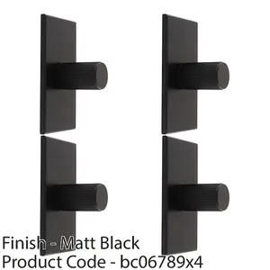 4 PACK - Reeded Cylinder Cabinet Door Knob & Matching Backplate - Matt Black 76 x 40mm