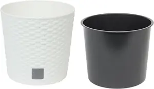 Round Planter Plant Flower Pot Outdoor Garden Weatherproof with Insert Rattan White 40cm - 35 Litres