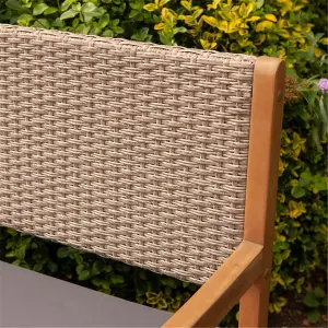 2 Seater Hardwood Timber Framed Rattan Weave Bench