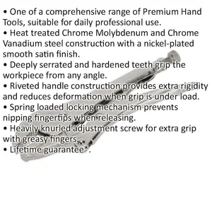 185mm Locking Pliers - Straight Deeply Serrated 30mm Jaws - Hardened Teeth