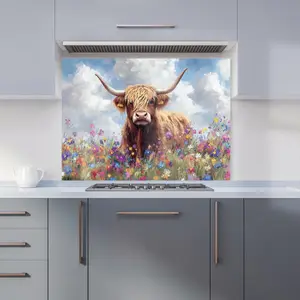 Highland Cow In A Summer Meadow Kitchen Splashback