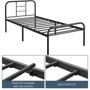 Yaheetech Black 3ft Single Metal Bed Frame with High Headboard Strong Iron Platform Bed for Bedroom