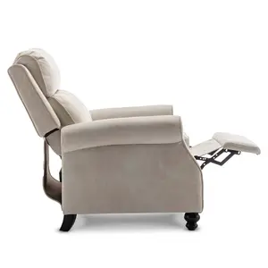 Recliner Manual Chair in Cream Faux Leather Suede