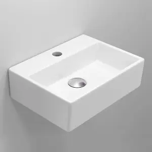 Square Wall Hung Basin, Compact Ceramic Wash Basin Bathroom Sink, Wall Mounted Countertop Sink for Cloakroom-340x290x115mm, White