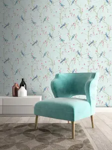 Superfresco Easy Songbird Tree & Butterfly Duck Egg Blue Wallpaper