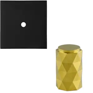 Cabinet Door Knob & Contrasting Backplate Set - Diamond Kitchen Pull - Satin Brass & Matt Black