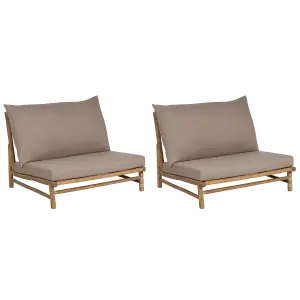 Set of 2 Garden Chairs with Cushions TODI Bamboo Wood Taupe