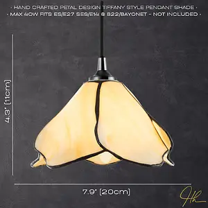 Elegant Designer Pendant Lighting Shade with Amber Cream Glass Floral Petals