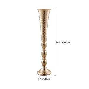 Gold Metal Wedding Ornaments Flower Device Decoration Elegant Trumpet Shaped Vase