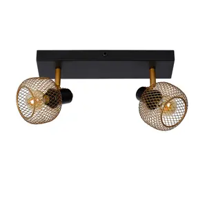 Lucide Maren Retro Twin Ceiling Spotlight - 2xE14 - Matt Gold, Brass