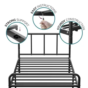 House of Home Black Single Metal Bed Frame Extra Strong with Rounded Headboard