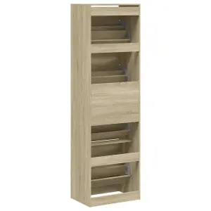 Berkfield Shoe Cabinet with 4 Flip-Drawers Sonoma Oak 60x42x204 cm