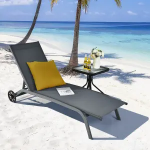 Costway Sun Lounger 6-Level Adjustable Fabric Chaise Chair Outdoor Relaxing Recliner