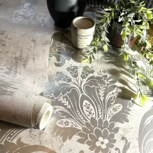 Plaster Damask Grey & Cream Metallic Wallpaper 2317