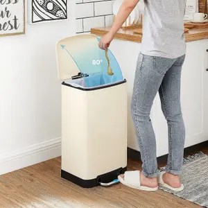 Rubbish Bin, 30L Trash Can, Steel Pedal Bin, with Inner Bucket and Lid, Soft Closure, Airtight, for Kitchen, Living Room, White