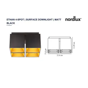 Nordlux Ethan Kitchen Dining Hallway 4-Spot Surface Downlight Square Ceiling Light in Black